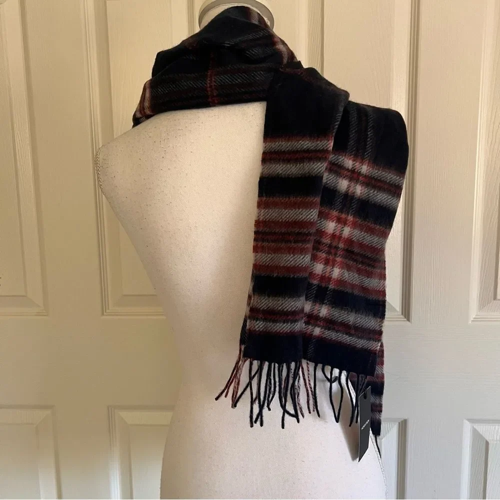 Nordstrom Cashmere Wool Blend Navy Magic Tartan Scarf NEW MSRP $89